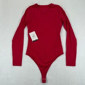 WOOLX Sophia Red Long Sleeve Merino Wool Blend Thong Bodysuit Womens‎ Small